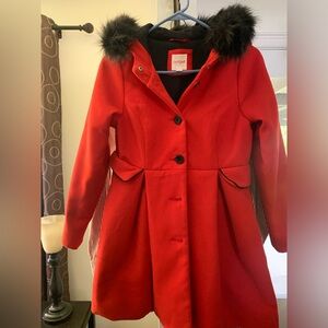 Red hooded pea coat. Youth size:Large 10/12
